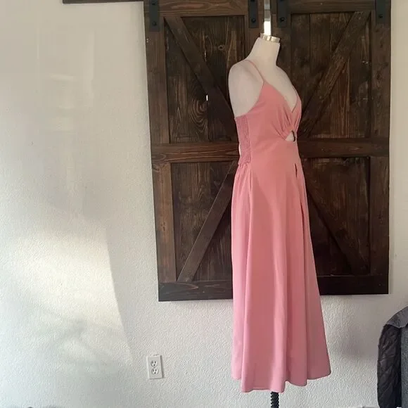 NWT Spaghetti Strap Dress Sleeveless V Neck Cutout Slit Casual - Picture 4 of 15